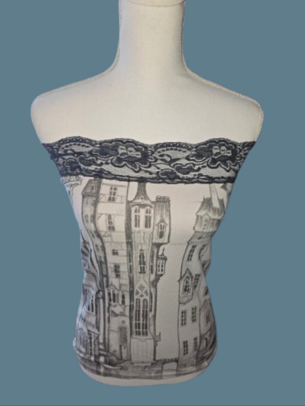 Victorian Cityscape Mini Skirt Tube Top Size Small Goth Steampunk